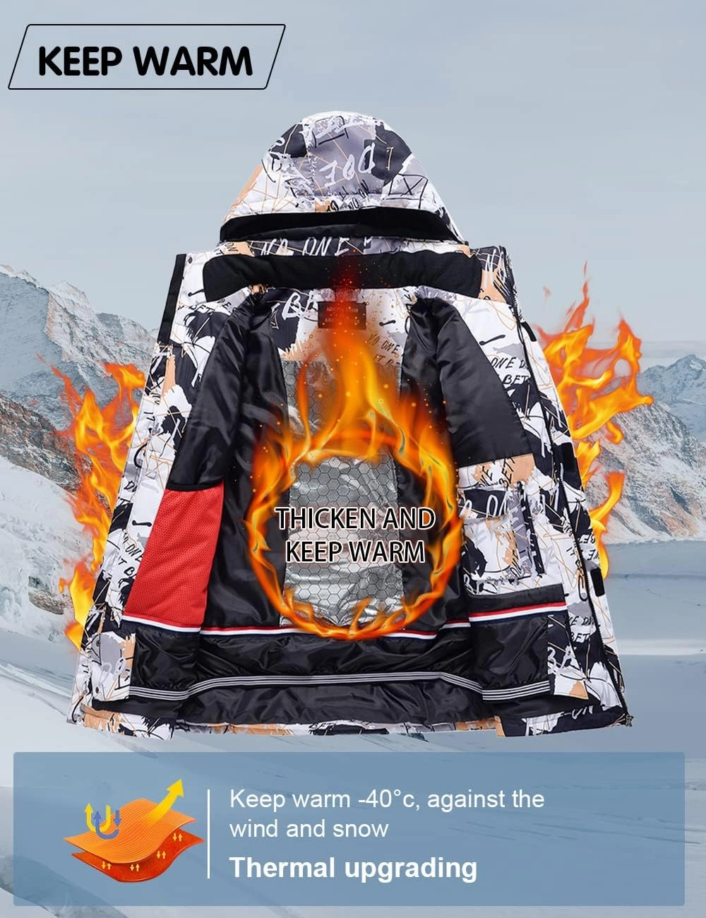 WOWULOVELY Men's Winter Snowsuit Waterproof Windproof Mountain Jacket and Pant Sets Insulated Snowboarding Skisuit