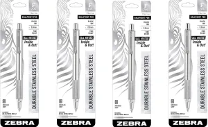 Zebra 29411 F-701 Ballpoint Stainless Steel Retractable Pen, Fine Point, 0.8mm, Black Ink (4)