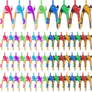 Zonon Student Math Geometry Compass Bulk 6 Inch Plastic Drawing Compass with Pencils Bright Color Precision Tool Back to School Supplies(48 Pcs)