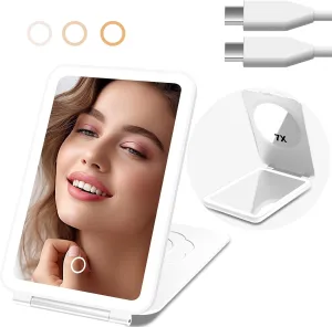 ZULJKPortable Vanity Mirror, 7X Magnification Rechargeable Makeup Mirror for Travel, Makeup Mirror with 72LED Lights, 3Color Lighting,Dimmable Touch Screen,Travel Essentials,Suitable for Female Gifts